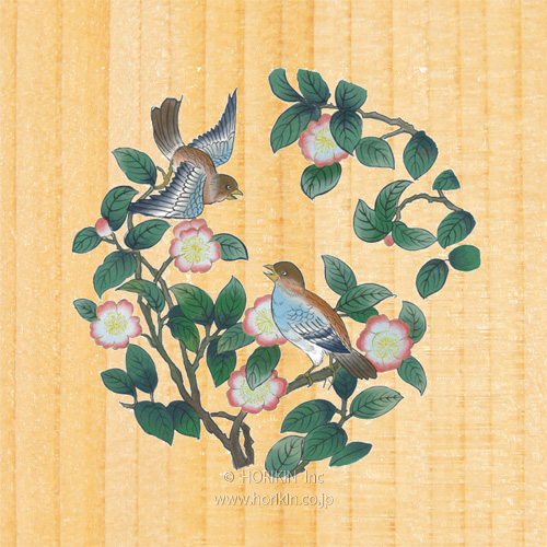 丸山寿美 ジグレー版画『飛天・桜華編む〜寿ぎの花飾り』額装 限定 美術複製 L 格天井花丸アルミ板 (Japanese Only) | HORIKIN